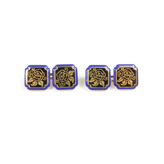   Lacloche - Pair of Art Deco enamel and gold square panel cufflinks | MasterArt